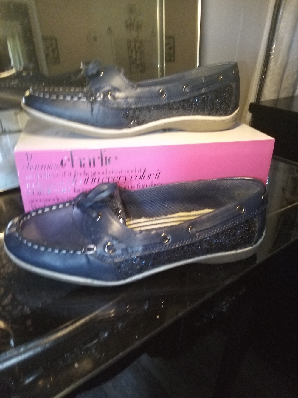 Charming Charlie Navy Glitter Moccasin-Style Loafers